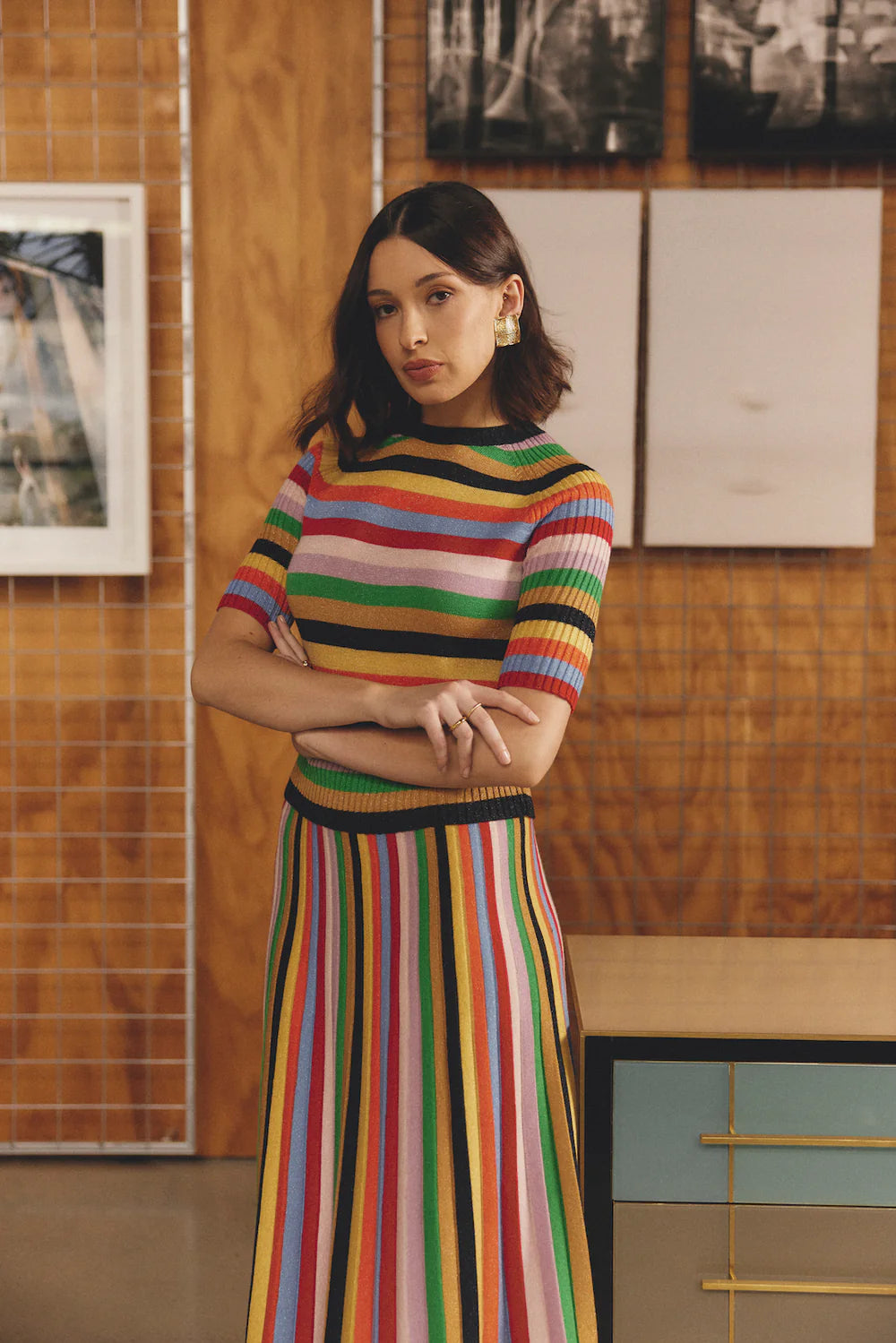 Woman wearing Avenue Top and Skirt Lurex Rainbow