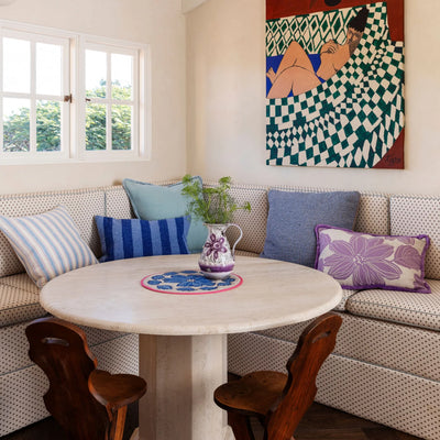 Bonnie and Neil Margot Blue Placemats in the round table in the kitchen