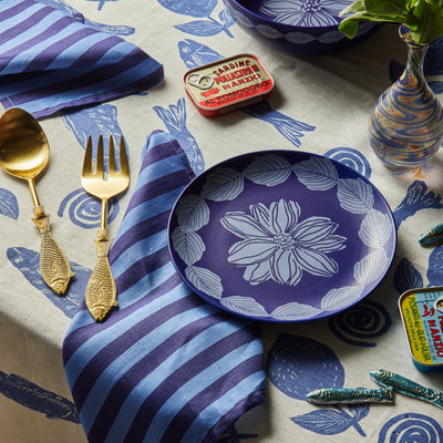 table bonnie and beil linen table cloth with blue sardines design print