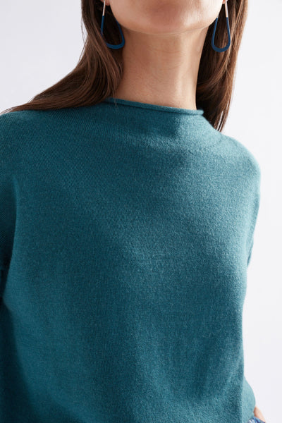 Closer look of Pirata Sweater in Sea Moss wool fabric