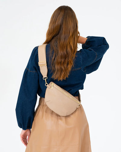 woman facing the back using Alamo Sling - Latte