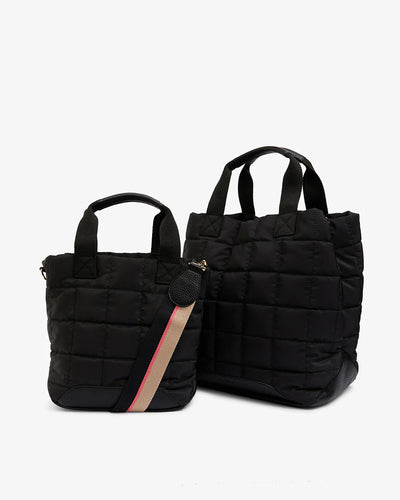 Santa Monica and Mini Santa Monica Tote in black with tan and black strap