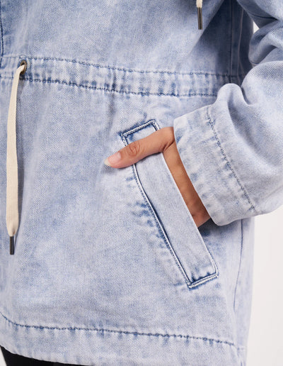 Closer look of hand inside  Kingston Anorak in Light Blue pocket