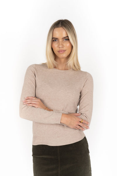 Woman wearing Me Jumper in Birch colour