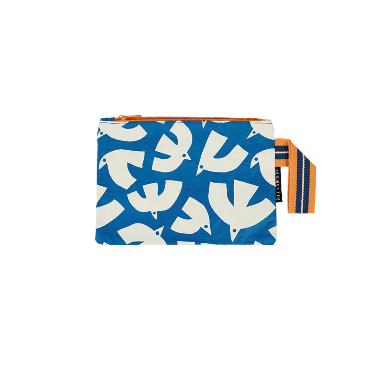 Project ten white seagull print blue mini zip pouch