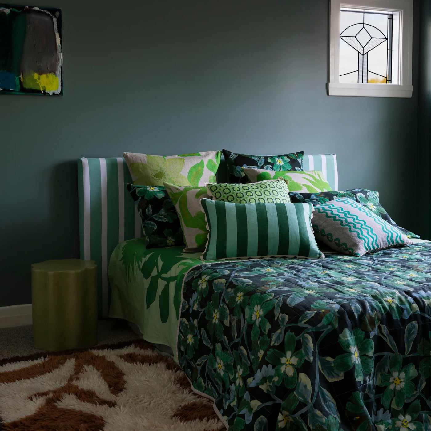 Cosmos Green - Cornflower Green Quilted Throw