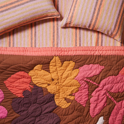 Floral Applique Pink Quilted Bed Spread