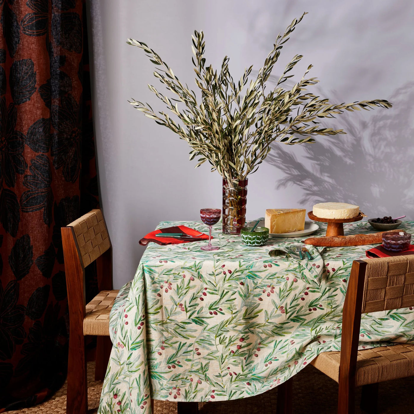 dining table with kalamata multi printed table cloth