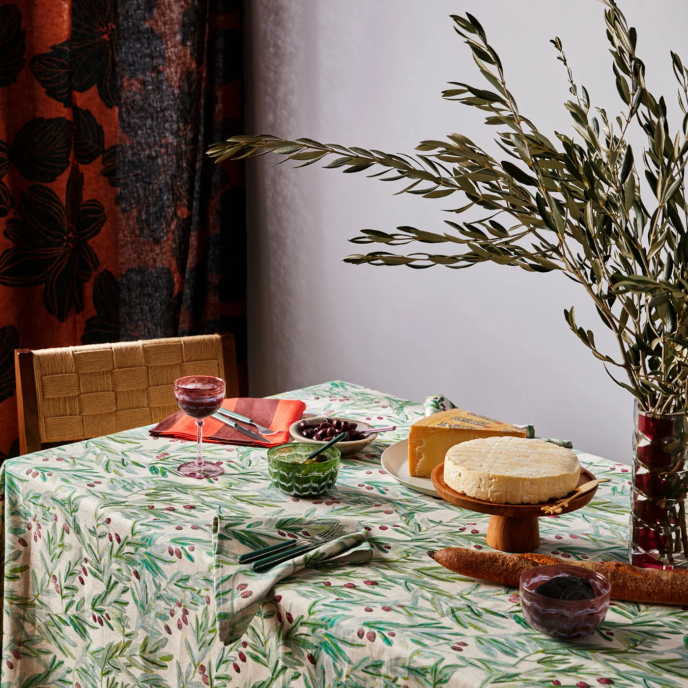 dining table with kalamata multi printed table cloth