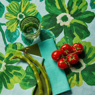 table with bonnie and neil rosetta blue tablecloth and napkins