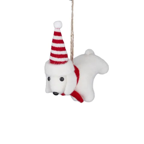 Dog with Hat & Scarf Hanger - White