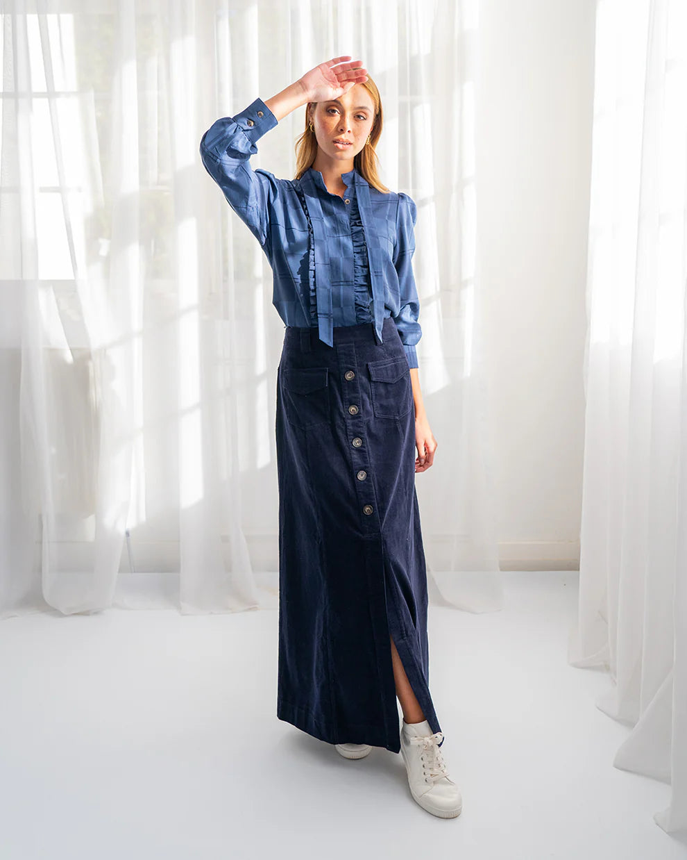 Hudson Corduroy Maxi Skirt - Navy