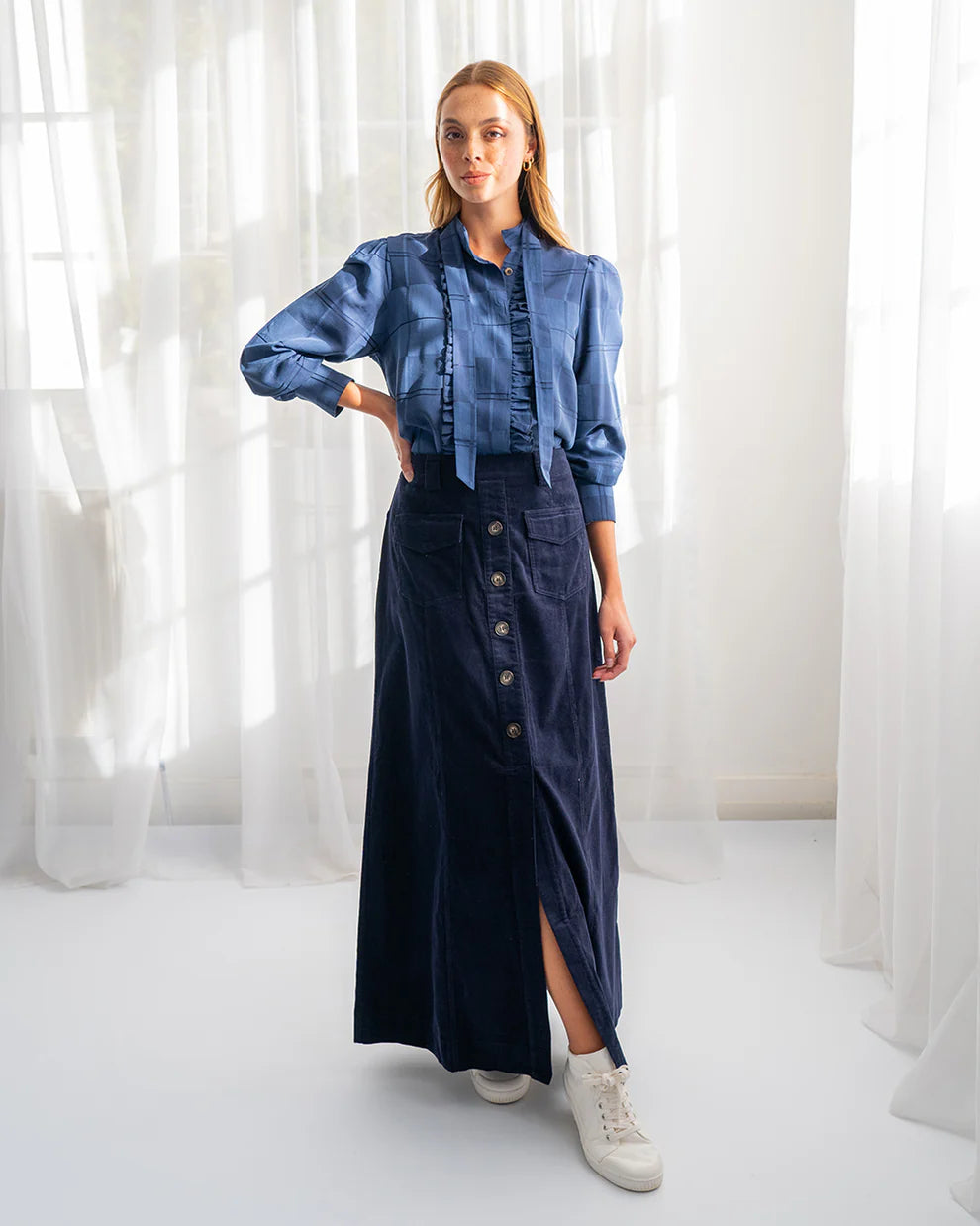 Hudson Corduroy Maxi Skirt - Navy