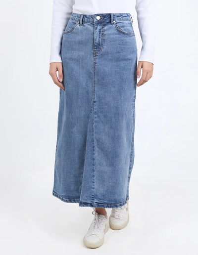 Foxwood Parsons Comfort Midi Skirt in Classic Wash Denim