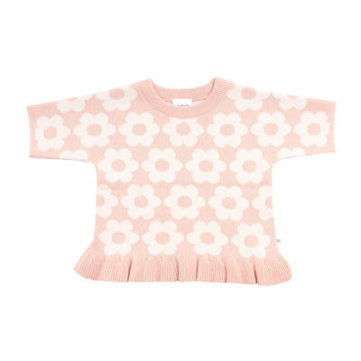 Jacquard Knit Frill Tee - Pearl