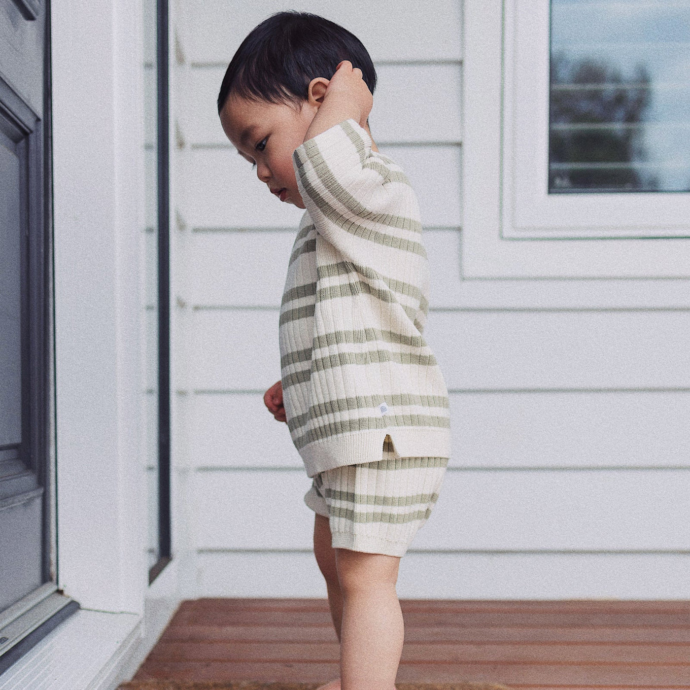 Slouchy Knit Rib Tee - Sage Stripe