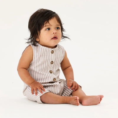 Slouchy Sleeveless Shortall - Sandstone Stripe