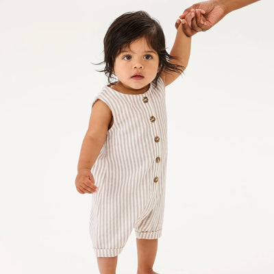 Slouchy Sleeveless Shortall - Sandstone Stripe