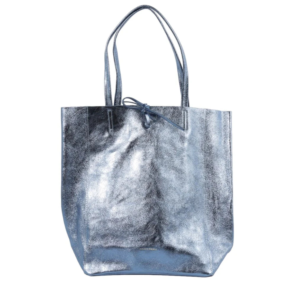 Large Tote Metallic Blue Jeans