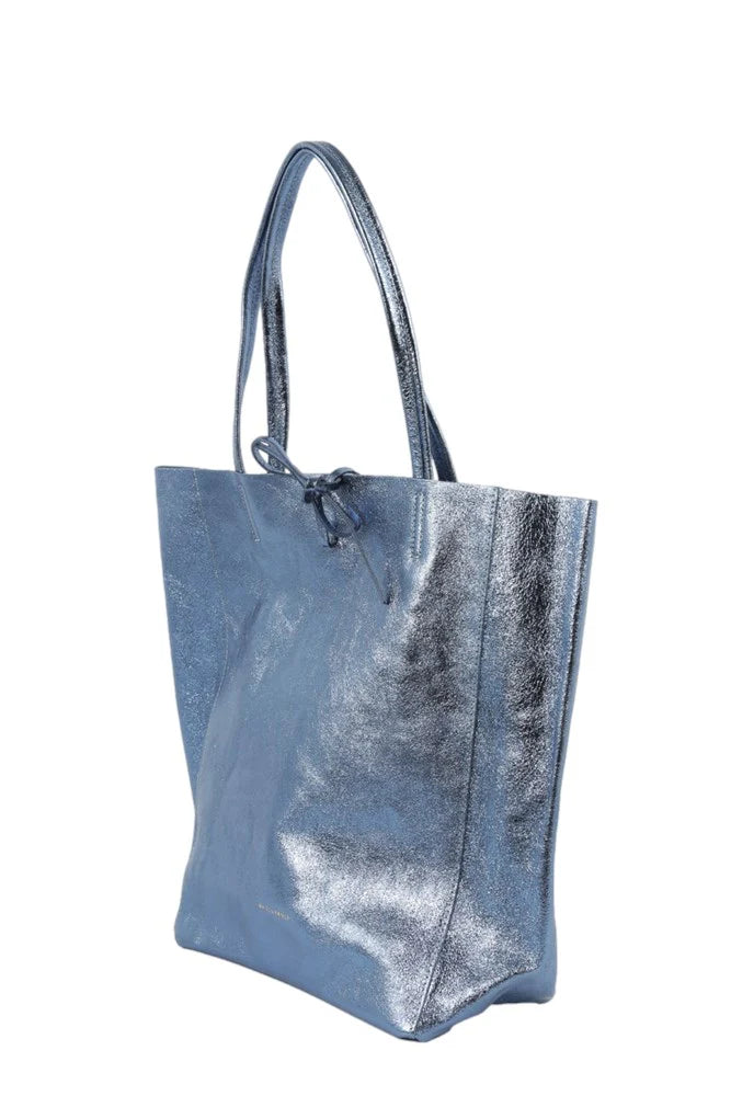 Large Tote Metallic Blue Jeans