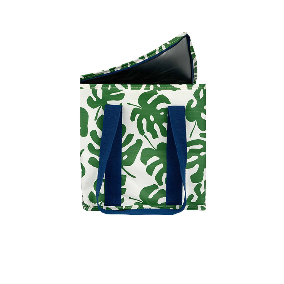 Insulated tote monstera and open cover