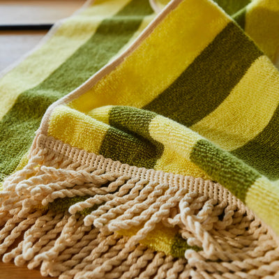 fringe details of sage and clare jarita towel hooded towel in palm colour