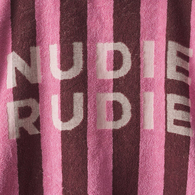 closer look to the nudie rudie print on sage and calre jarita hooded towel in roseway colour