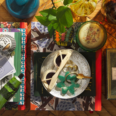 table with shade and key ring top view