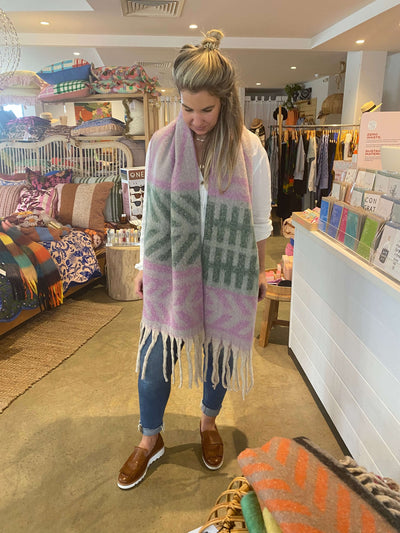 Colorado Winter Scarf - Baby Pink and Green