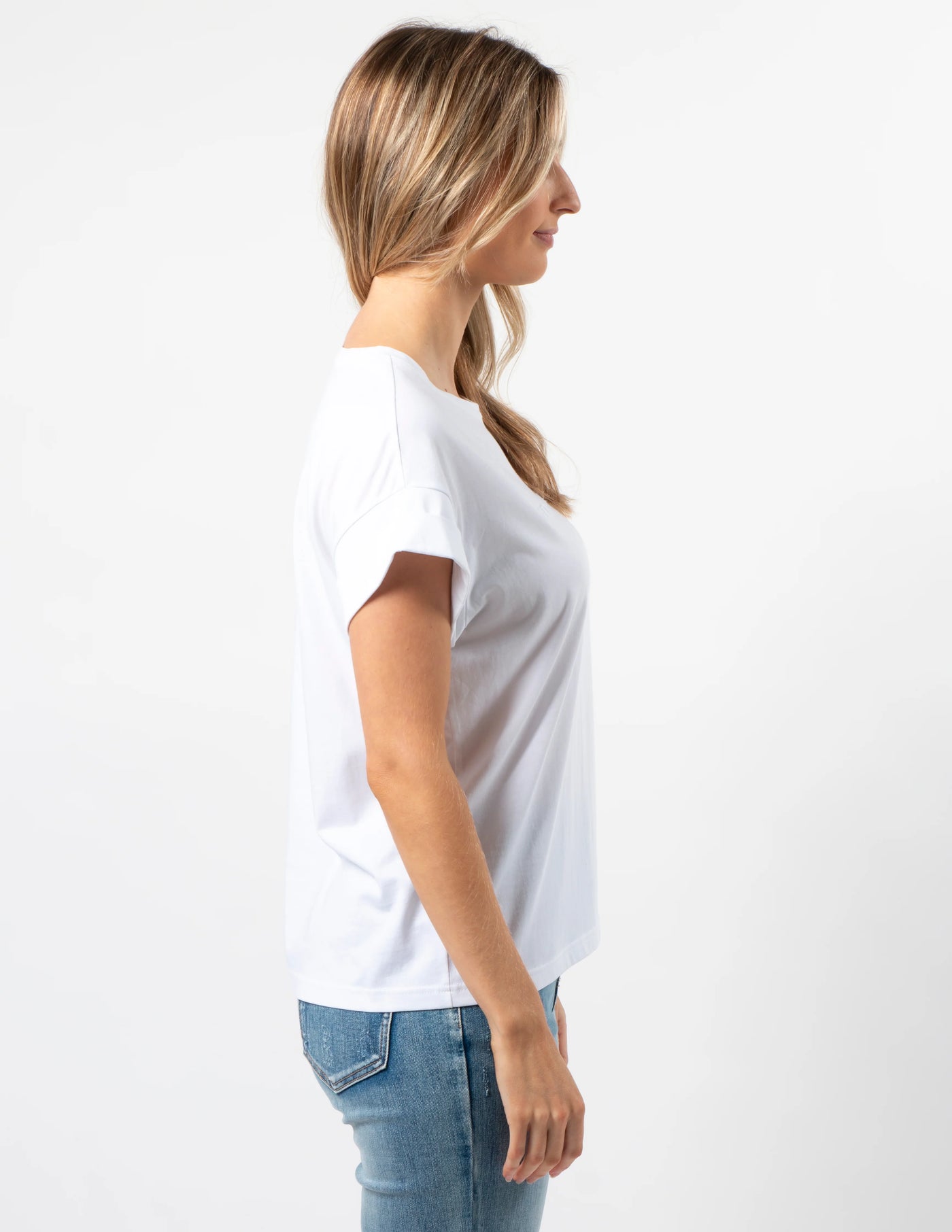 Cuff Sleeve Tshirt - White logo