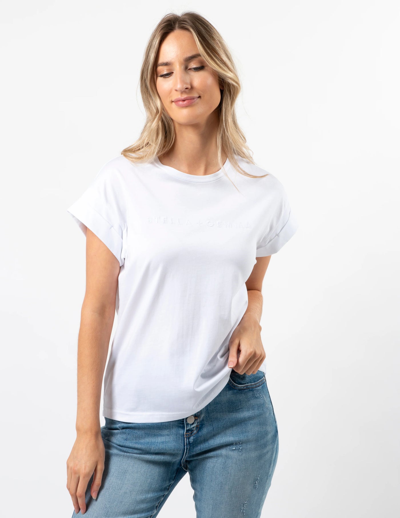 Cuff Sleeve Tshirt - White logo